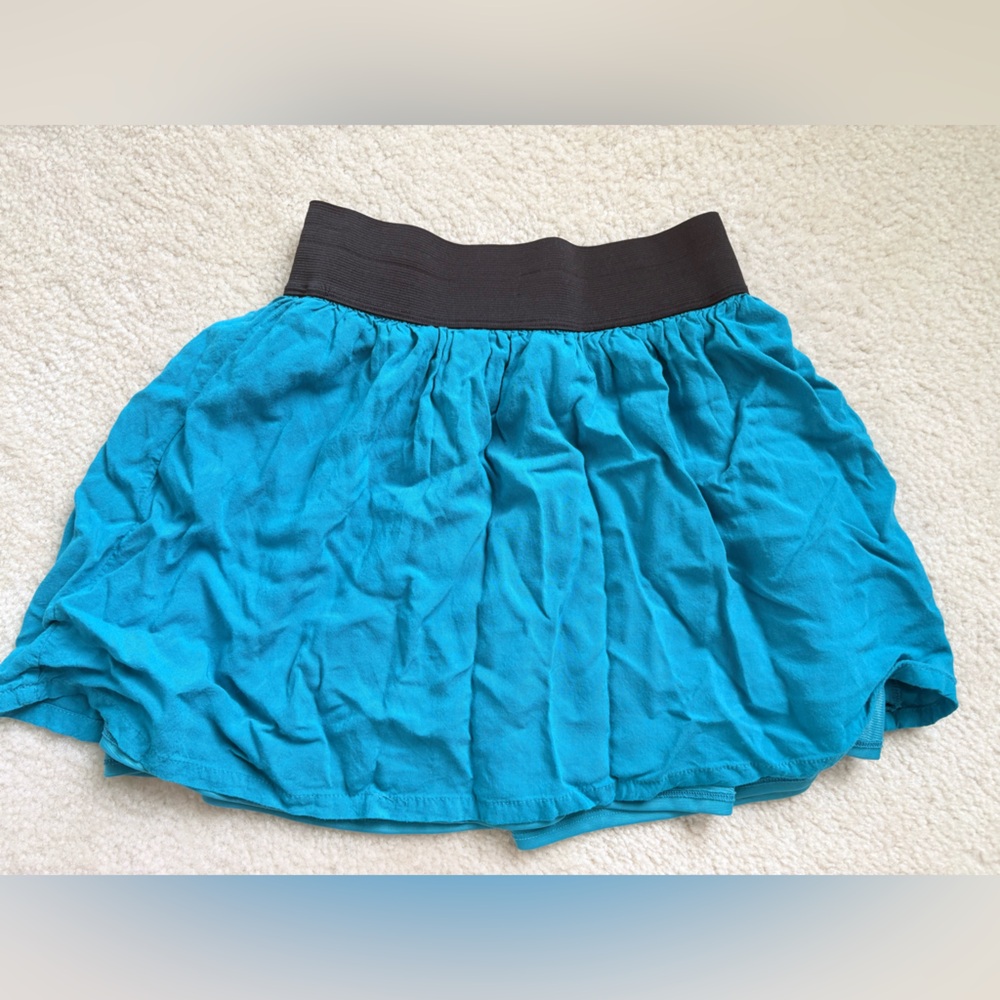 Turquoise Skater Skirt with Black Waistband